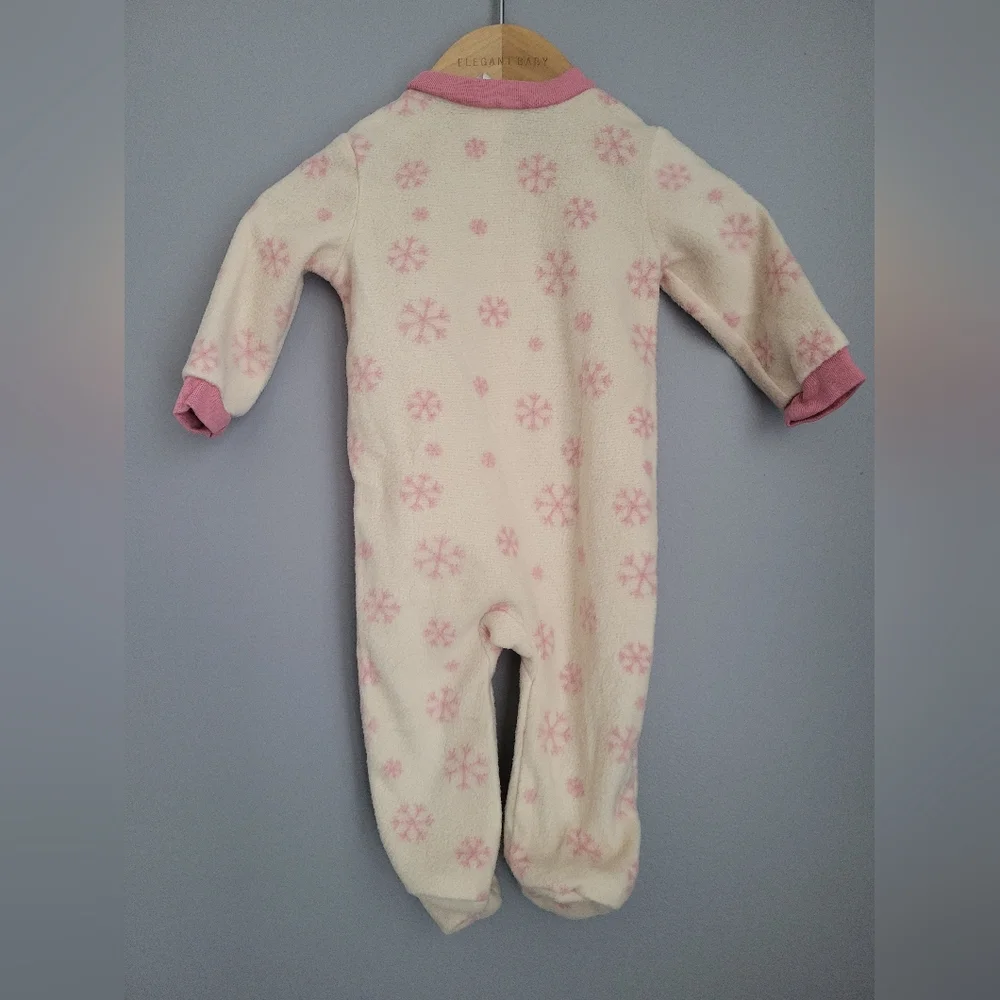 Chick Pea Pink and White Deer Print And Snowflake Fleece Footies NWT 0-3m